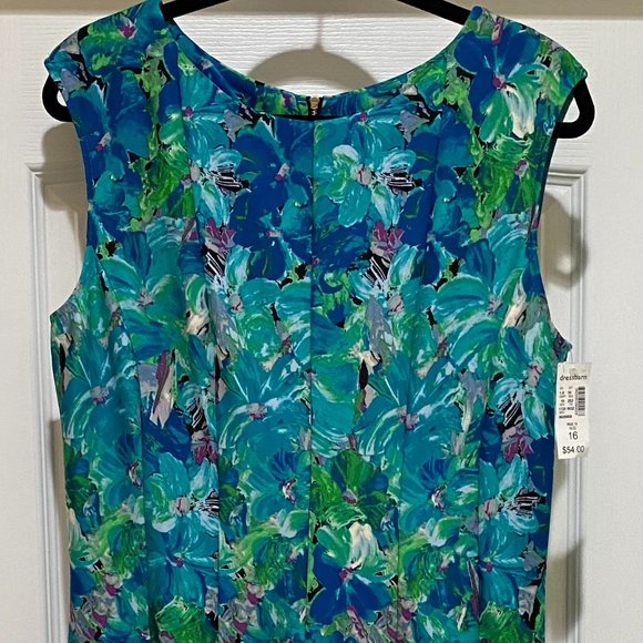 NWT Scuba Fit & Flare Dress Floral Back Zip Blue Black size 16 - Picture 3 of 14
